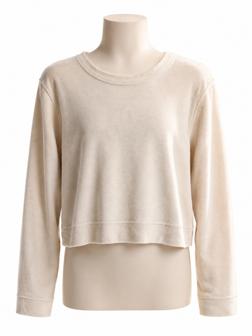 Goldie LeWinter Off White Velour Cropped Long Sleeve Top Sweatshirt Sz L